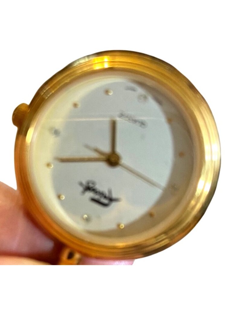 Vtg Faberge Gold-Tone Faux Pearl Necklace W/Non-Working Quartz Watch Pendant 29" — image 6 of 7